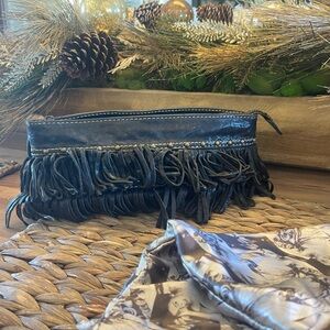 Junior Drake Purse Clutch Fringed Leather Bag Black Studded Bohemian Western